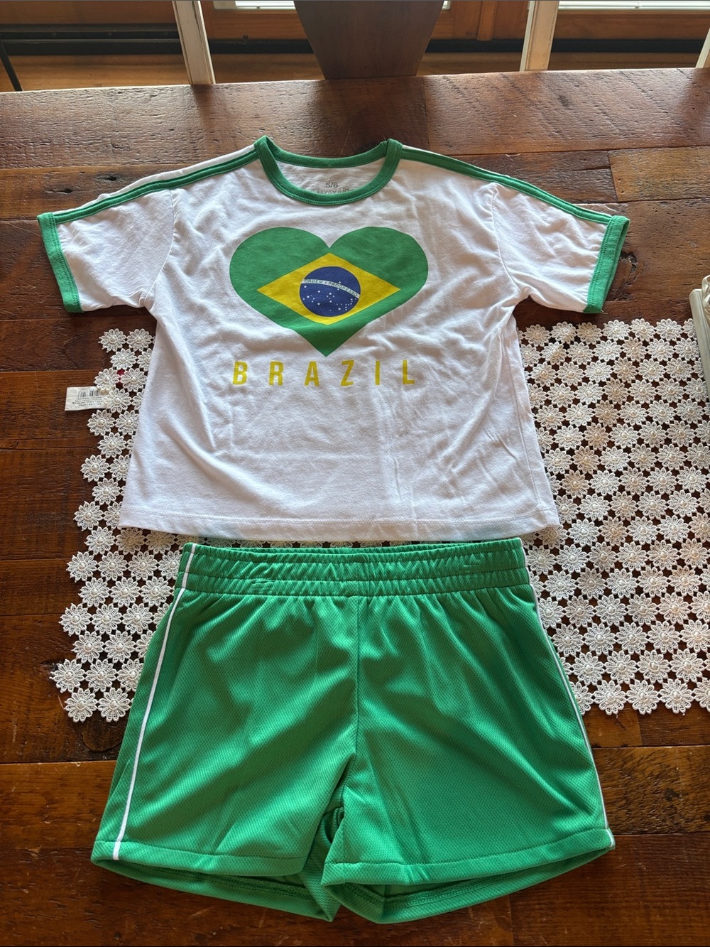 Brazil Heart Graphic Kids Pajama Set - White & Green